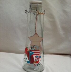 Glass Milk Bottle Vintage Style for Coquito Christmas Puerto Rican Flag